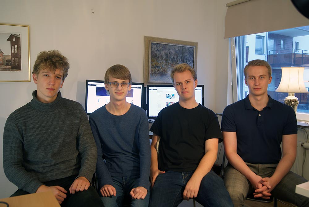 From the left: Johan Ronnerstam (Co-founder), Herman Lauenstein (Front-end programmer), Emil Wagman (Co-founder, CEO) and Albin Ledell (Co-founder, COO), missing from the picture: Joakim Berggren (Product manager)